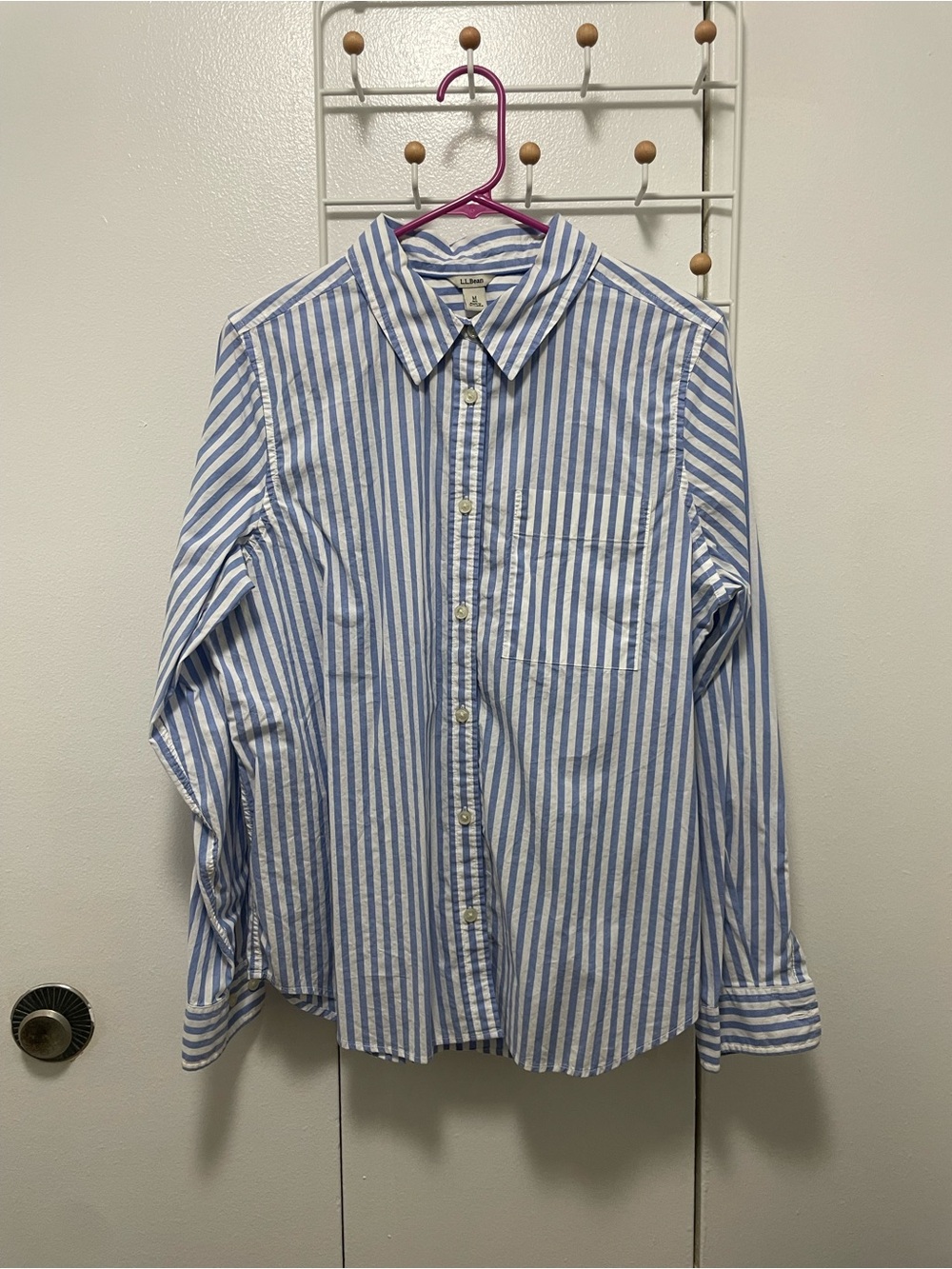L.L. Bean Blue Stripe poplin cotton Button-Up Shirt - Picture 3 of 5